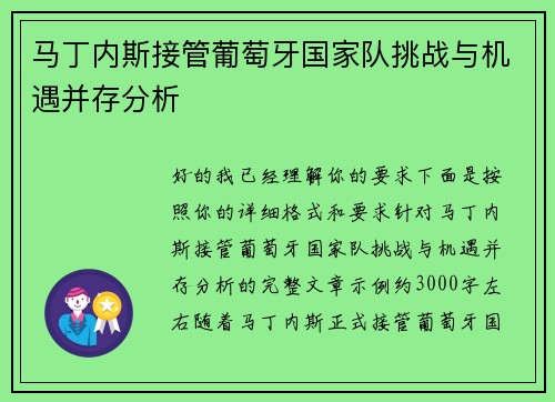 马丁内斯接管葡萄牙国家队挑战与机遇并存分析